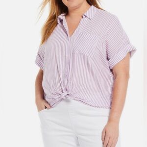 Westbound Women's Petites Short Sleeve Point Collar Button Front Blouse Size PXL